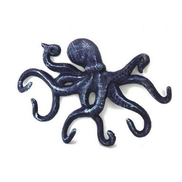 Rustic Dark Blue Cast Iron Octopus Hook 11"