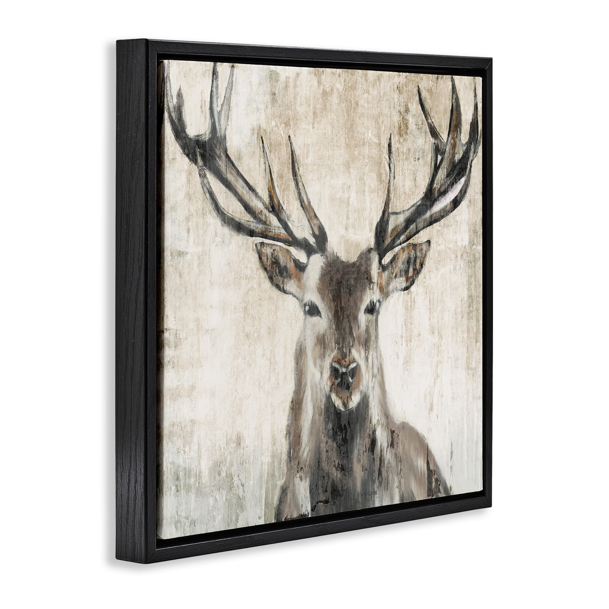 Stupell Industries Rustic Deer Elk Wildlife Portrait Animals & Insects Painting Black Floater Framed Canvas Art Print Wall Art, 18 x 18