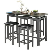 Counter Height Table Set of 5, Breakfast Bar Table and Stool Set, Minimalist Dining Table with Backless Stools, Wood Top Pub Table & Chair Set for Kitchen Apartment Bistro - Space Saving