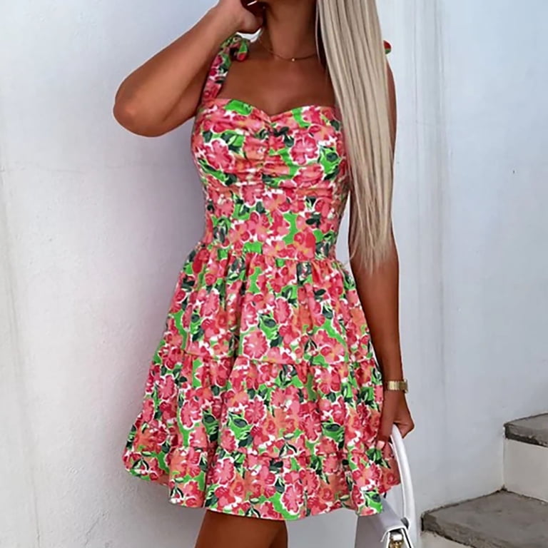 Women Square Neck Mini Sundress Corset A Line Print Summer Casual Flowy  Swing Cute Graduation Party Short Dress - Walmart.com
