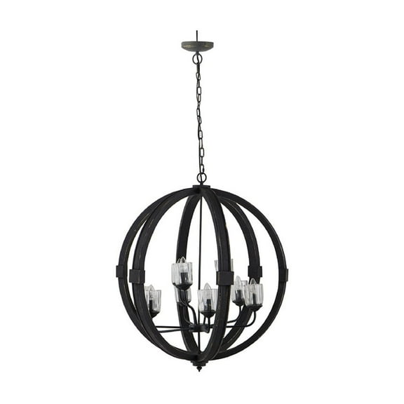 9-Light Wood Chandelier - Round Black Industrial Chandelier - 31.5" Dia x 34" H