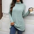 thumbnail image 5 of Qulqfy Womens Long Sleeve Tops Dressy Casual Turtleneck Knitting Cotton Green Blouses Fall Tunic Shirts for Women, 5 of 7