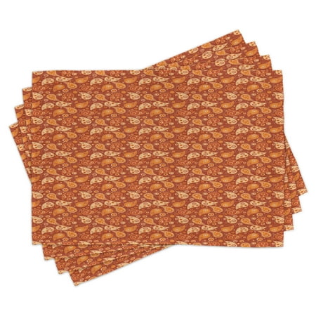 

Orange Placemats Set of 4 Retro Style Pattern with Paisley and Flowers Stylized Ornate Leave Figures Washable Fabric Place Mats for Dining Room Kitchen Table Decor Redwood Orange Cream by Ambesonne