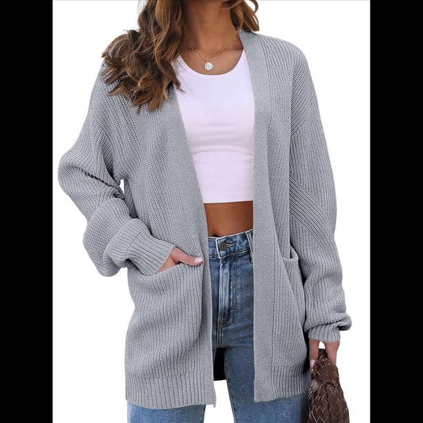 Cárdigan Extragrande de Punto Suave para Mujer con Bolsillos Gris M