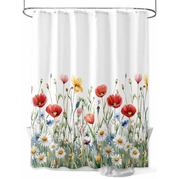 Shower Curtain Colorful Wildflower Shower Curtains for Bathroom, Waterproof Polyester Shower Curtain Set with Hooks, Small Stall Size 36" x 72" Watercolor Flower