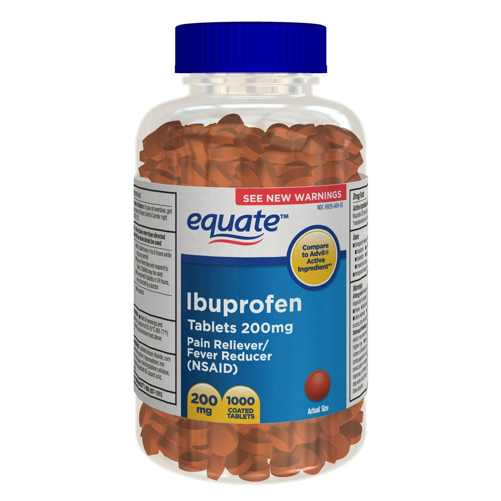 Equate Ibuprofen Tablets 200 mg, Pain Reliever/Fever Reducer, 1000