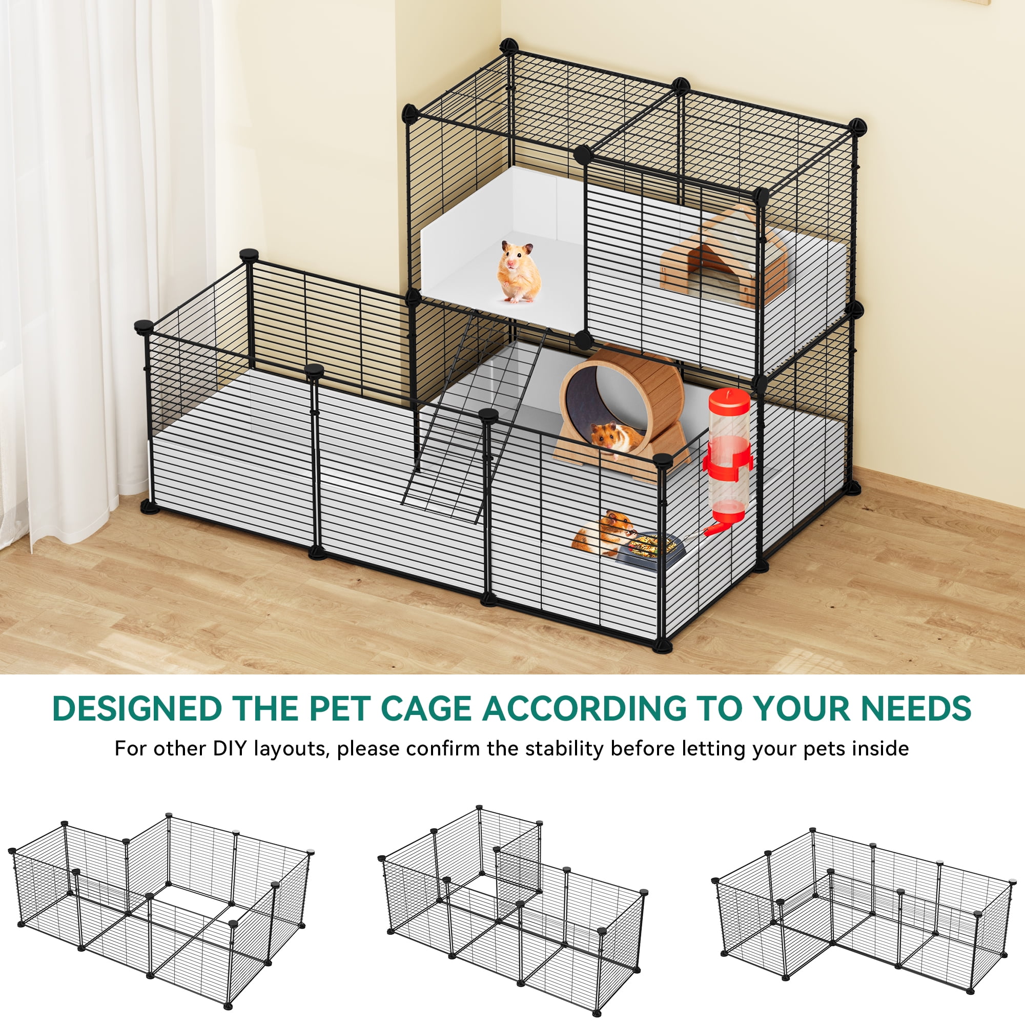 Dextrus Small Animal Cage: Indoor Guinea Pig Cage with Waterproof Plastic Liner, Loft and Partition for Bunny, Chinchilla, and Hamster. Versatile Habitat Fence Playpen with 25PCS Panels