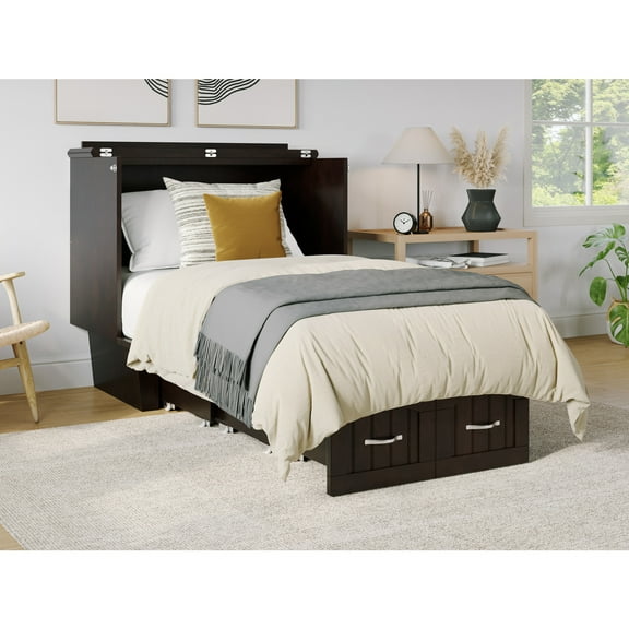 AFI Sydney Twin Wood Murphy Bed Chest with Storage Drawer & Charging Station in Espresso