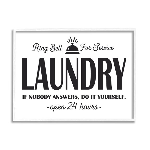 Stupell Industries Ring Bell Laundry Signage Vintage Text Style Graphic Art White Framed Art Print Wall Art, Design by Lettered and Lined