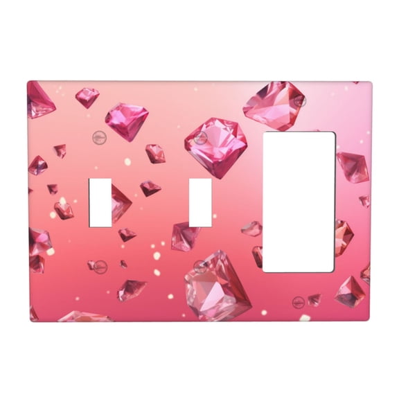 Pink Crystal Switch Cover Decorative Wall Plate 3-Gang 2-Toggle 1-Decor Standard Size