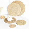 thumbnail image 4 of 1Pc 5.9 to 15 Inches Round Woven Rattan Placemats, Natural Hand-Woven Water Hyacinth Placemats, Farmhouse Weave Place Mats, Rustic Braided Wicker Table Mats, 7 Sizes Available,15*15in, 4 of 5