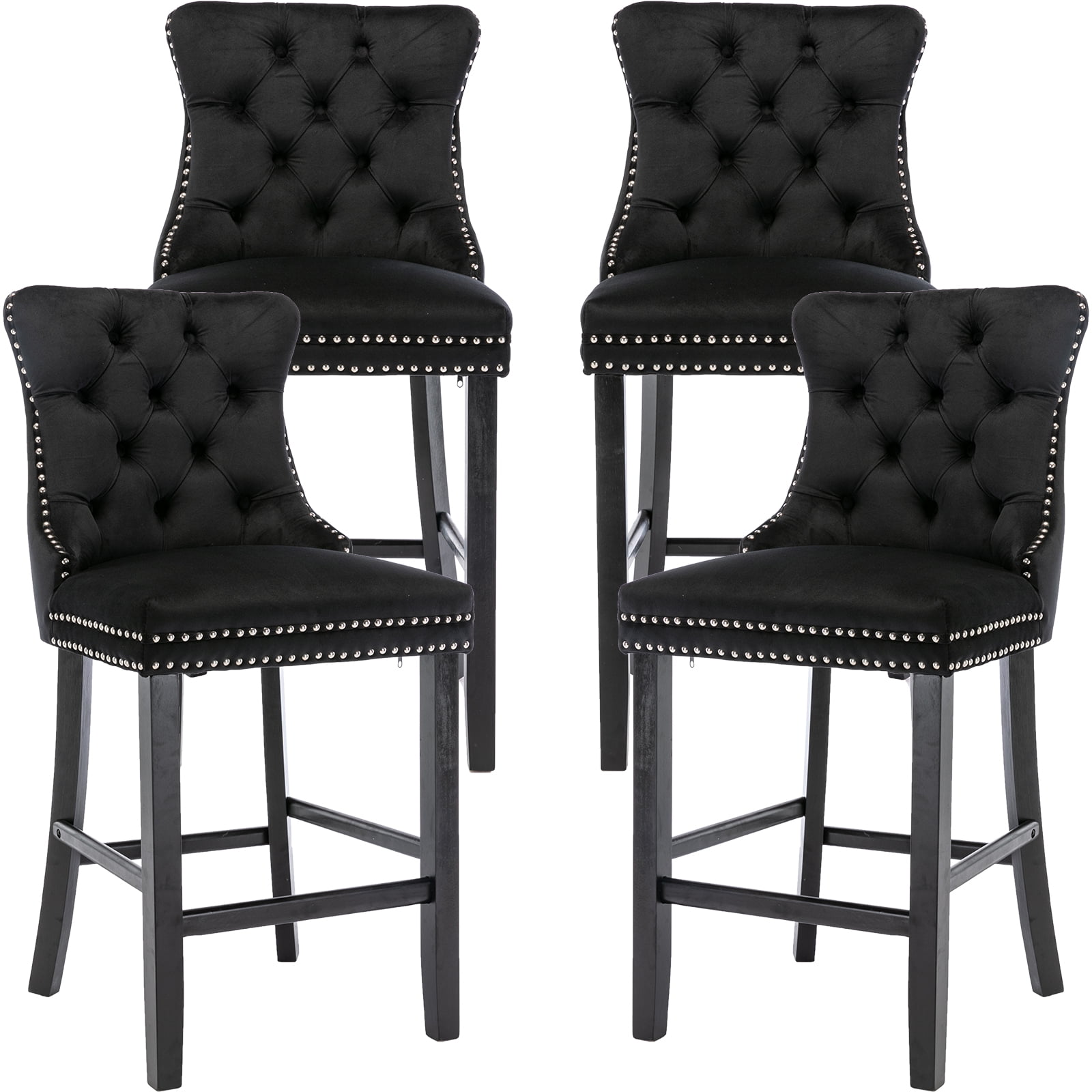 Velvet Bar Stools Set of 4 27" Seat Height Barstool, Bar Chairs Fit Counter or Bar Height