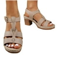 thumbnail image 3 of ATENAR Women Sandals Beach Fashion Sandals for Women Solid Color Womens Shoes Khaki 6.5, 3 of 5
