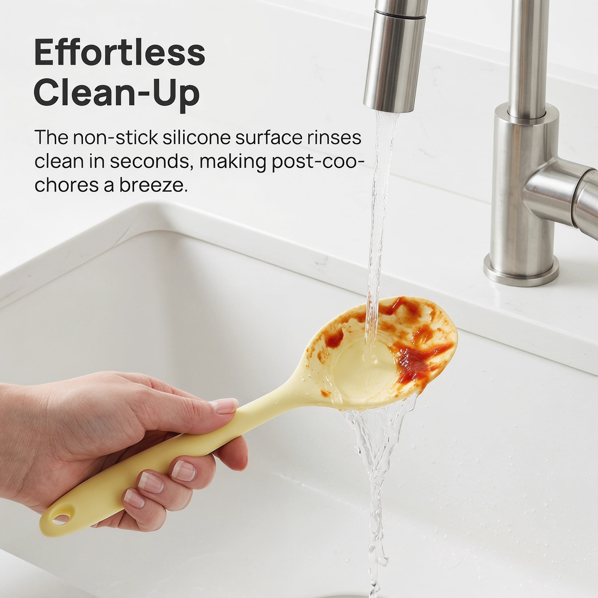 Unique Bargains Silicone Non Stick Heat Resistant Cooking Spoon Yellow 11x2.3in