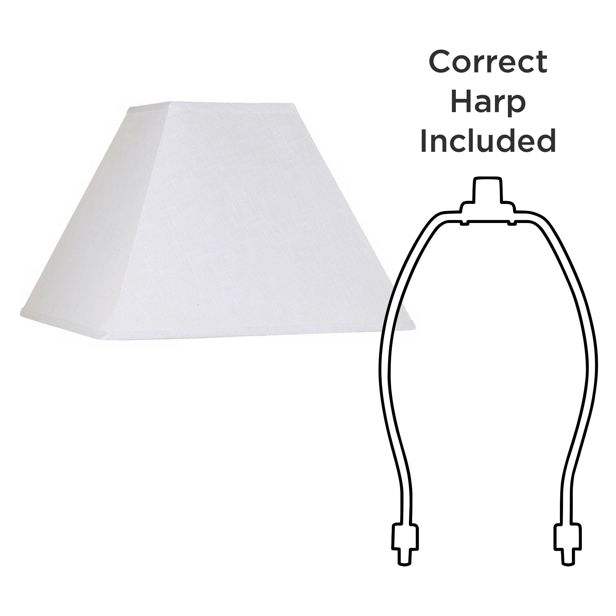 Springcrest White Linen Large Square Lamp Shade 7" Top x 17" Bottom x 13" Slant x 12" High (Spider) Replacement with Harp and Finial