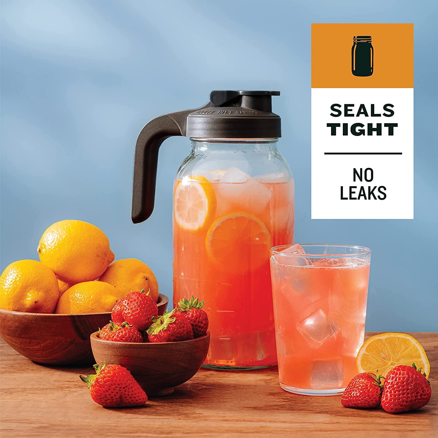 GlamourGarden Mason Jar Pitcher 2 Quart Heavy Duty Leak Proof Glass Pitcher