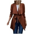 thumbnail image 1 of ICHUANYI Clearance Women Fashion Long Sleeve V-neck Windbreak Solid Color Tether Waist Retraction Overcoat(Khaki, XL) ICHUANYI WER2023081513857, 1 of 5