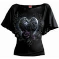 thumbnail image 1 of Spiral - Raven Heart Boat Neck Bat Sleeve Women's Top Black, 1 of 2