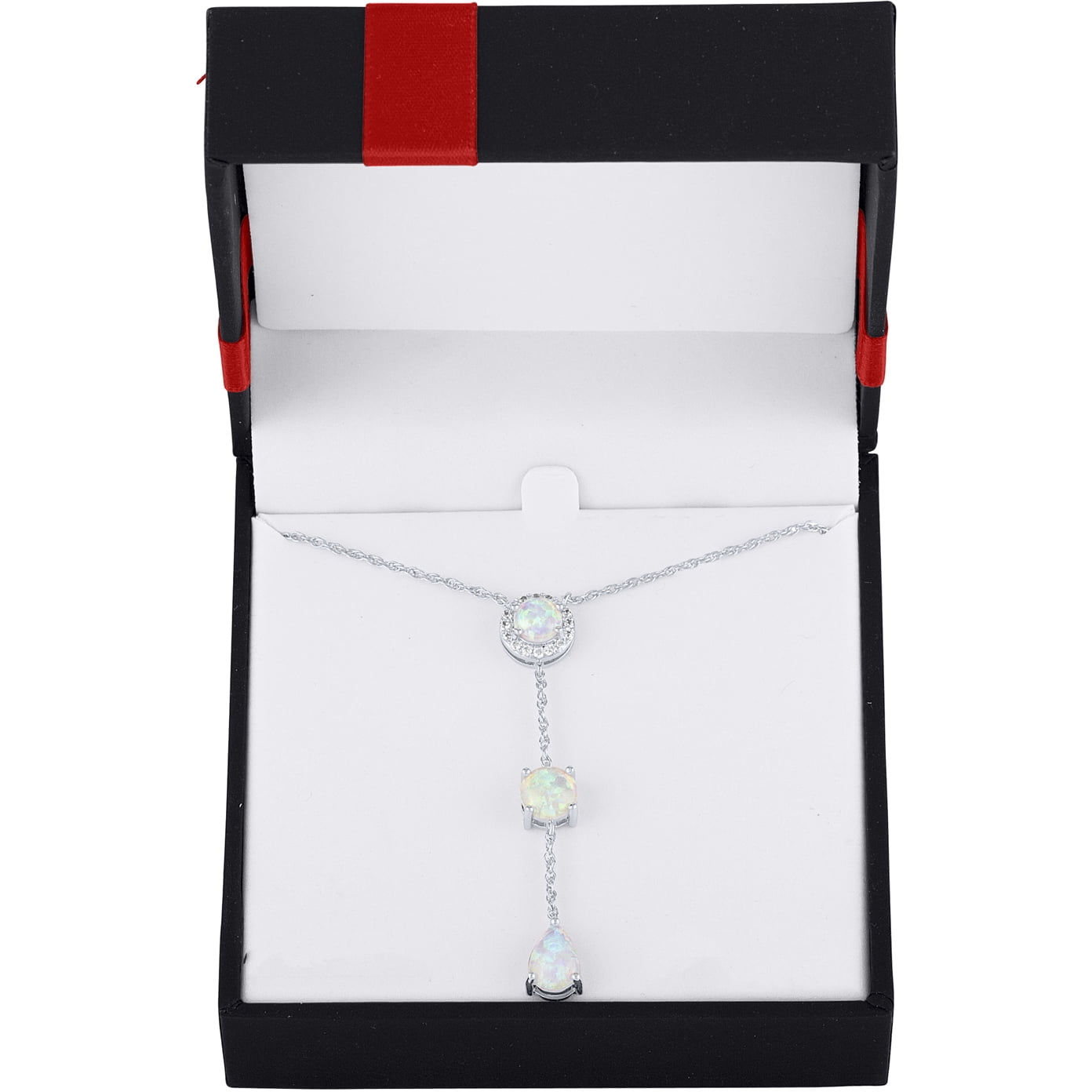 Believe by Brilliance Sterling Silver Plated Simulated Opal and CZ Drop Pendant