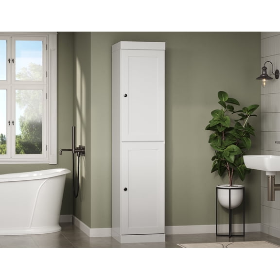 Solid Wood 16.5" Wide Bathroom Storage Cabinet with Shaker Doors & Adjustable Shelves, White - 100% Renewable Eco-Friendly Wood, Made in Brazil