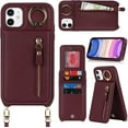 thumbnail image 6 of iPhone 11 Case for Women with Card Holder, iPhone 11 Phone Case Wallet with Strap,Crossbody Lanyard Cases with Credit Card Slots Kickstand with Ring Holder Stand Case,6.1 Inch,Burgundy, 6 of 15