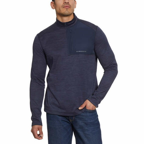 G.H. Bass Men's Quarter Zip Fleece Sweater (Blue, L)