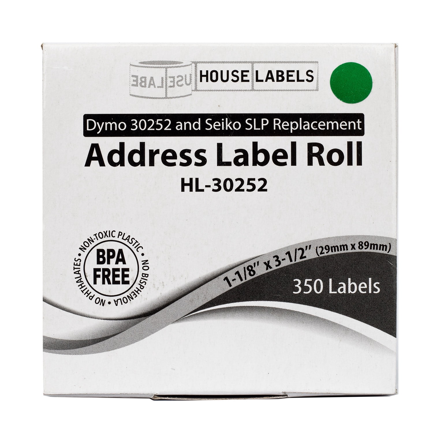 HOUSELABELS Compatible DYMO 30252 GREEN Address Labels (1-1/8" x 3-1/2"), strong permanent adhesive, compatible with DYMO LW 450, 4XL, Rollo & Zebra Desktop Printers, 12 Rolls /4200 Labels