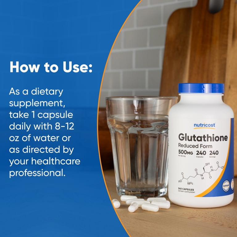 Nutricost Glutathione Capsules 500mg, 240 Count Supplement
