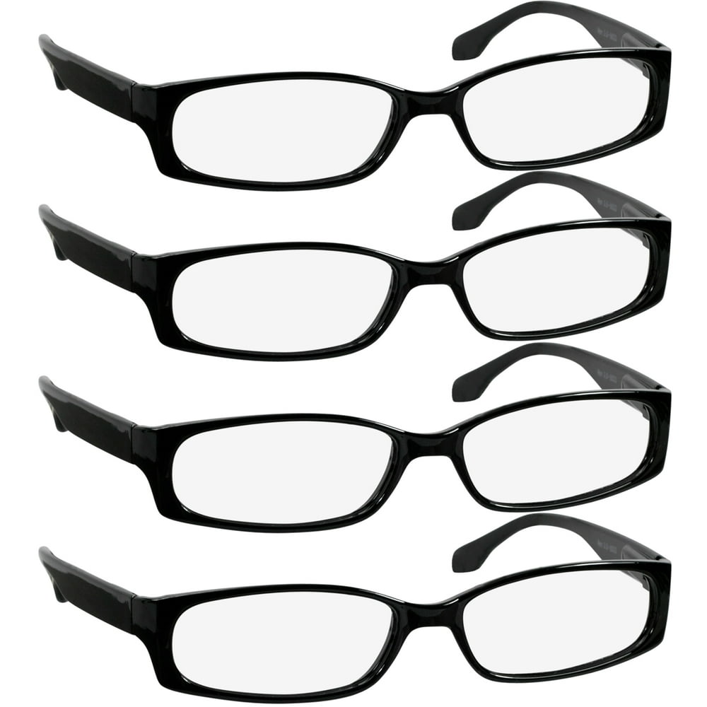 TruVision Readers Unisex Plastic Rectangular Reading Glasses, 4 Pack ...