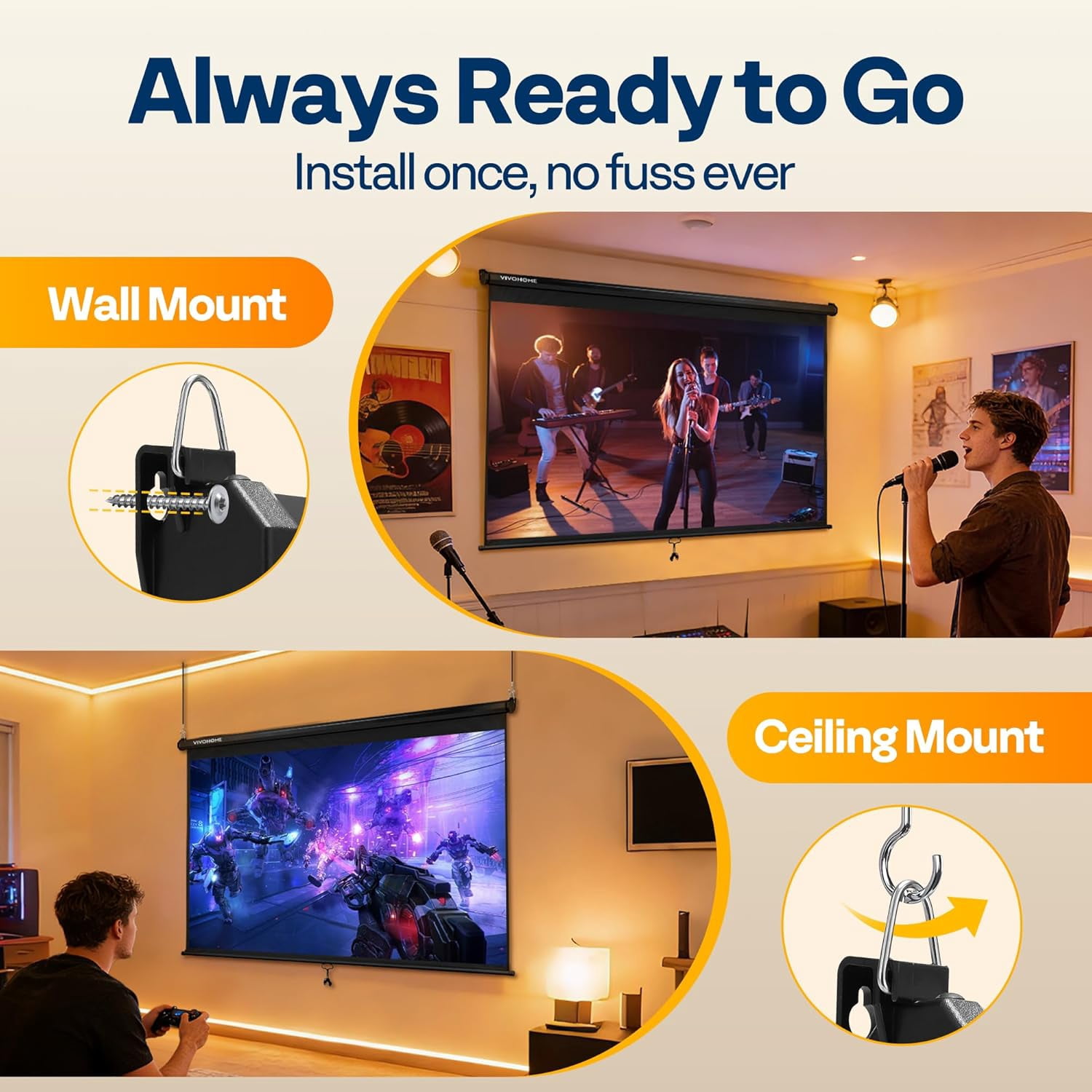 SPECSTAR 80 inch Manual Pull Down Projector Screen, 16:9 HD Retractable Projector Screens with Auto Locking for Movie Home Theater Cinema Office Video Game, Black(70Wx40H Inch Display Area)
