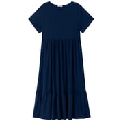 UVN Maxi Dresses for Women Summer Short Sleeve Casual Crewneck Long Dress with Pockets
