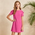 thumbnail image 2 of vigerkar Robes d'Été pour Filles T-Shirt Décontracté Col Ras du Cou Manches Pétales Robe de Vacances (Rose Vif, 11-12 Ans), 2 of 8