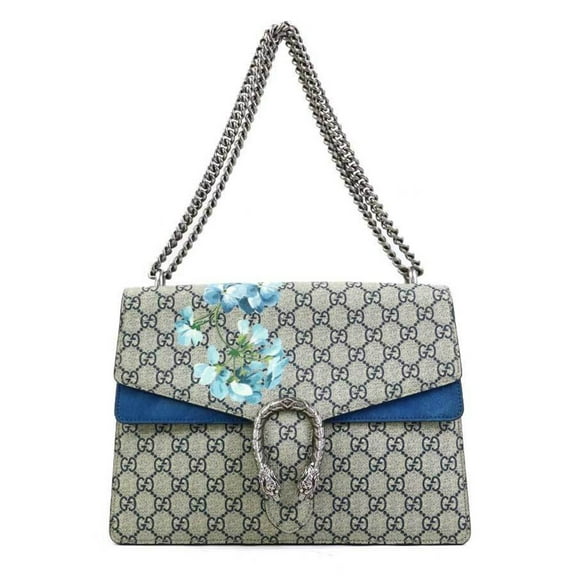 Pre-Owned Gucci GG Blooms Dionysus Shoulder Bag in Supreme Canvas and Suede, Blue,... (Good)