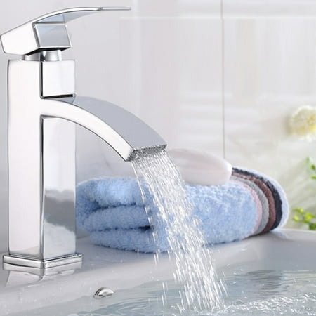Single Hole Elongated Spout Marsin Waterfall Spout Bathroom Bath Faucet Basin Mixer Sink Tap Single Hole Zinc Alloy ()
