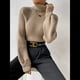 thumbnail image 5 of Suéter de Punto Acanalado con Cuello Alto para Mujer, Ropa de Moda. Caqui XL, 5 of 10