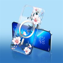 Allytech Flower Case for iPhone 13 Pro Max Compatible with MagSafe Charging, Magnetic Protective Clear Matte Women Girls Cover for iPhone 13 Pro Max 6.7" 2021, White Floral