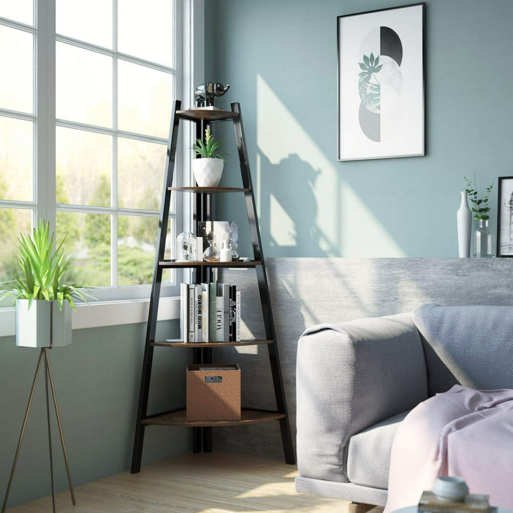 Zimtown Industrial Corner Ladder Shelf, 5 Tier Shelves Bookshelf Plant