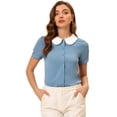 thumbnail image 1 of INSPIRE CHIC Blusa De Manga Corta Para Mujer Con Cuello Peter Pan En Contraste Negro XS INSPIRE CHIC Camisa, 1 of 5