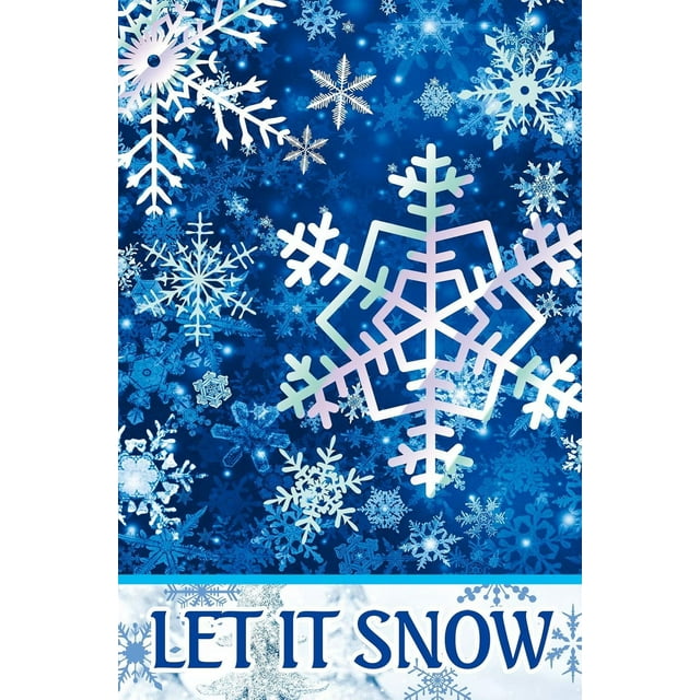Drapeau de Maison Flocons de Neige d'Hiver Let it Snow Drapeau de Cour Extérieur 28 Pouces x 40 Pouces