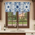 thumbnail image 6 of Symmetric Blue Flower Curtain Valances for Windows, Kitchen Valance Window Treatments Panel 2 Pack, Vintage Ethnic Floral Leaves Rod Pocket Short Curtains for Bathroom Bedroom 54 x 18 Inch, 6 of 8