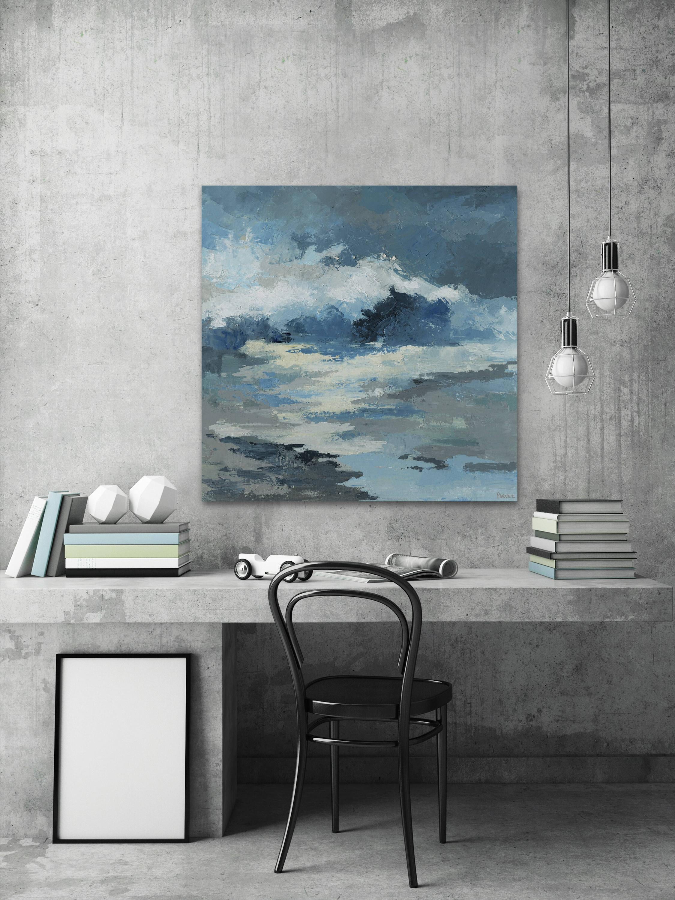 Parvez Taj "Camouflage Blue Waves" Painting Print on Wrapped Canvas