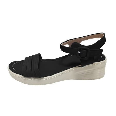 

Honeeladyy Summer Women Thick Bottom Slope Heel Shoes Beach Roman Casual Slippers Sandals Black Sales Online