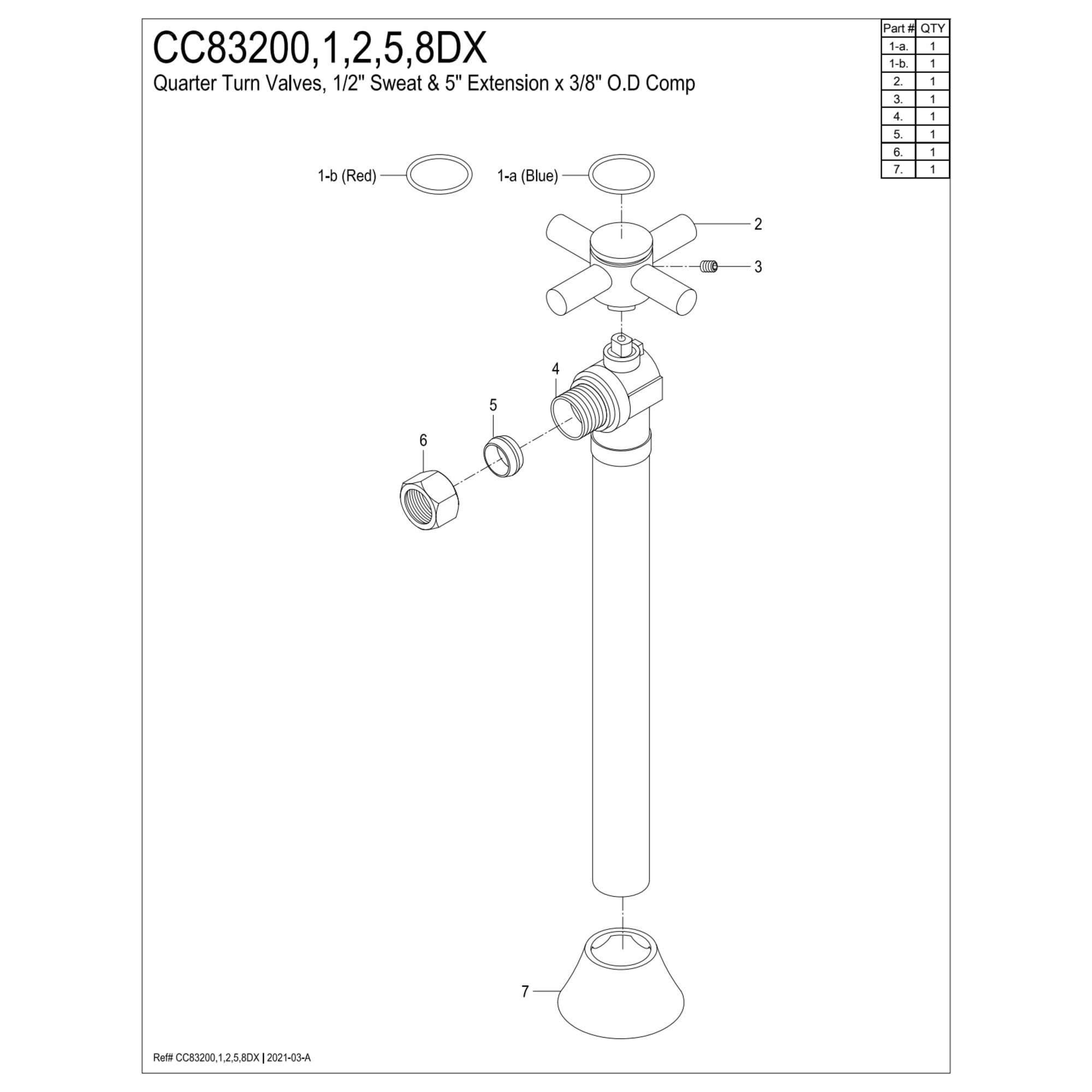 Kingston Brass CC83202DX 1/2-Inch Sweat x 3/8-Inch O.D. Comp Angle Shut-Off Valve with 5-Inch Extension in Polished Brass