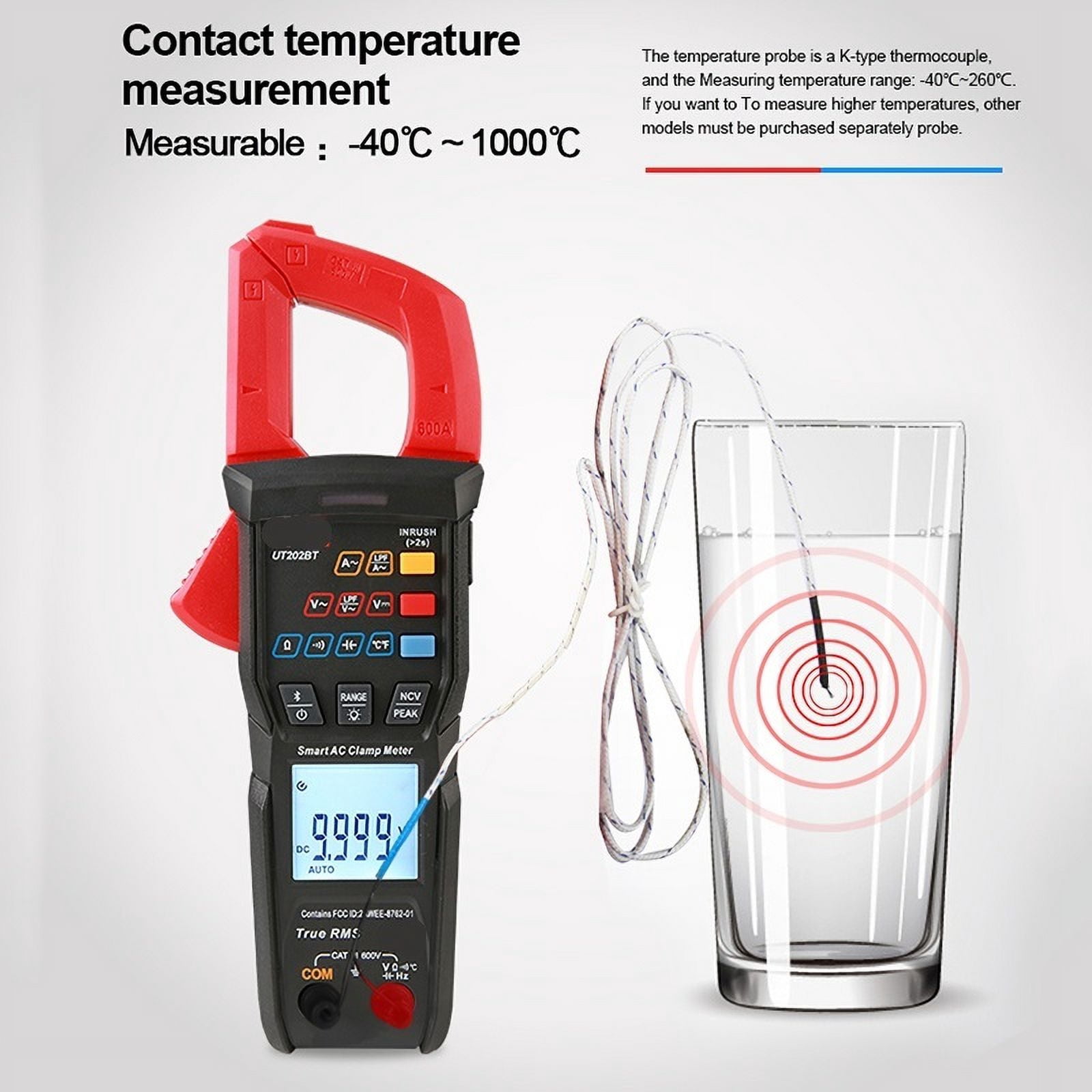 Digital Clamp Meter DC Current Pliers Ammeter Voltage Tester Temperature Frequency Meter Auto Range ,High&Low Sensitivity