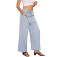 thumbnail image 4 of INSPIRE CHIC Women's Casual Wide Leg Pants Adjustable Tie Knot Elastic Waist Pants with Pockets M Blue, 4 of 6