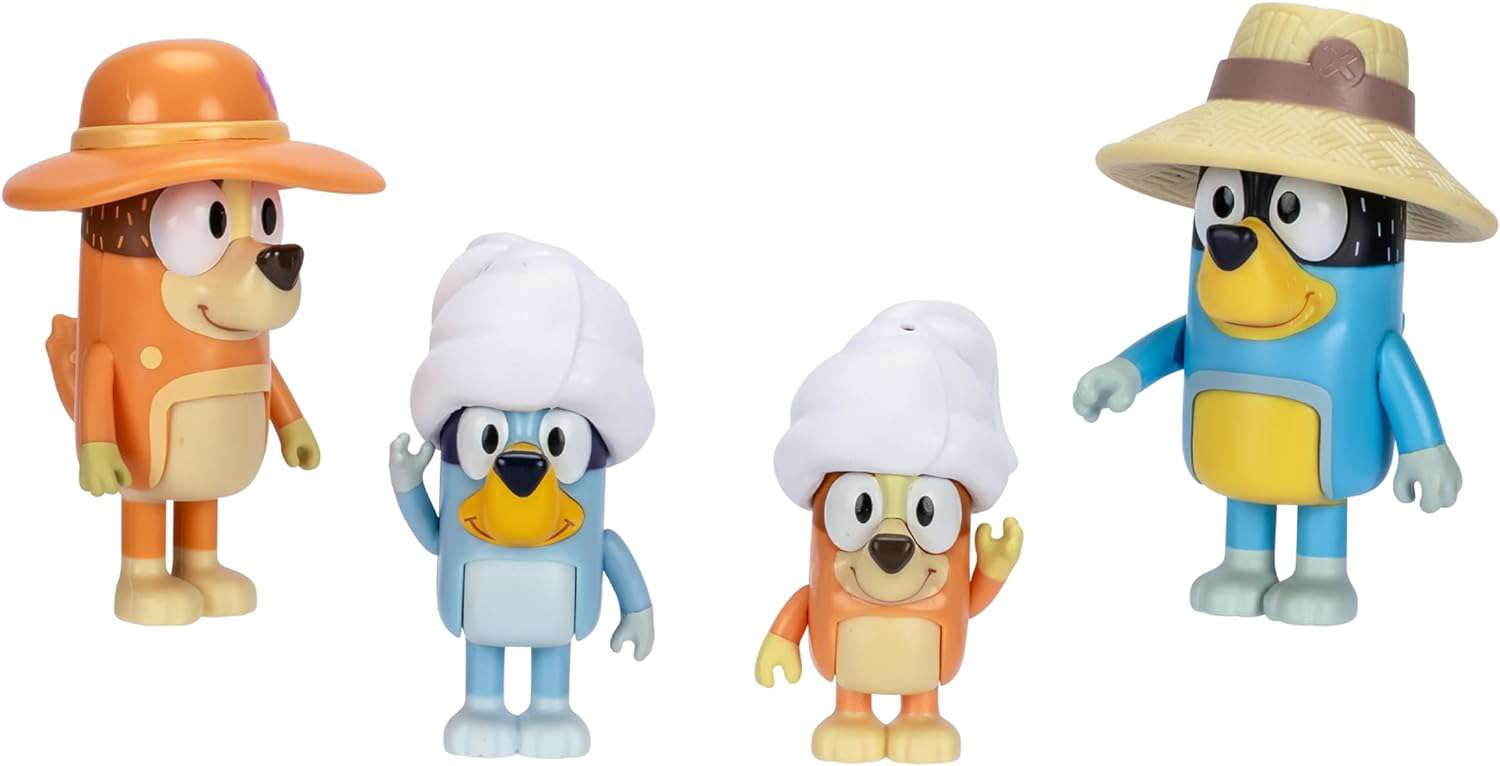 Beach Dad, Mum, Bluey & Bingo Mini Figure 4-Pack (Family Trip)