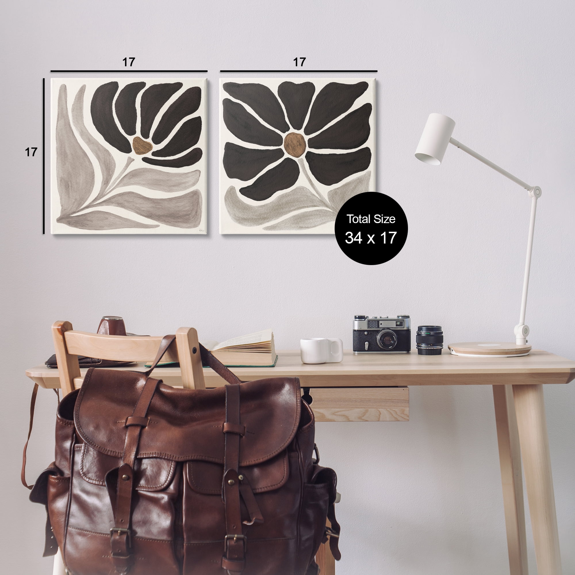 Stupell Industries Large Modern Flower Plants & Flowers Painting Wrapped Canvas Art Print Wall Art, 17 x 17, Set of 2