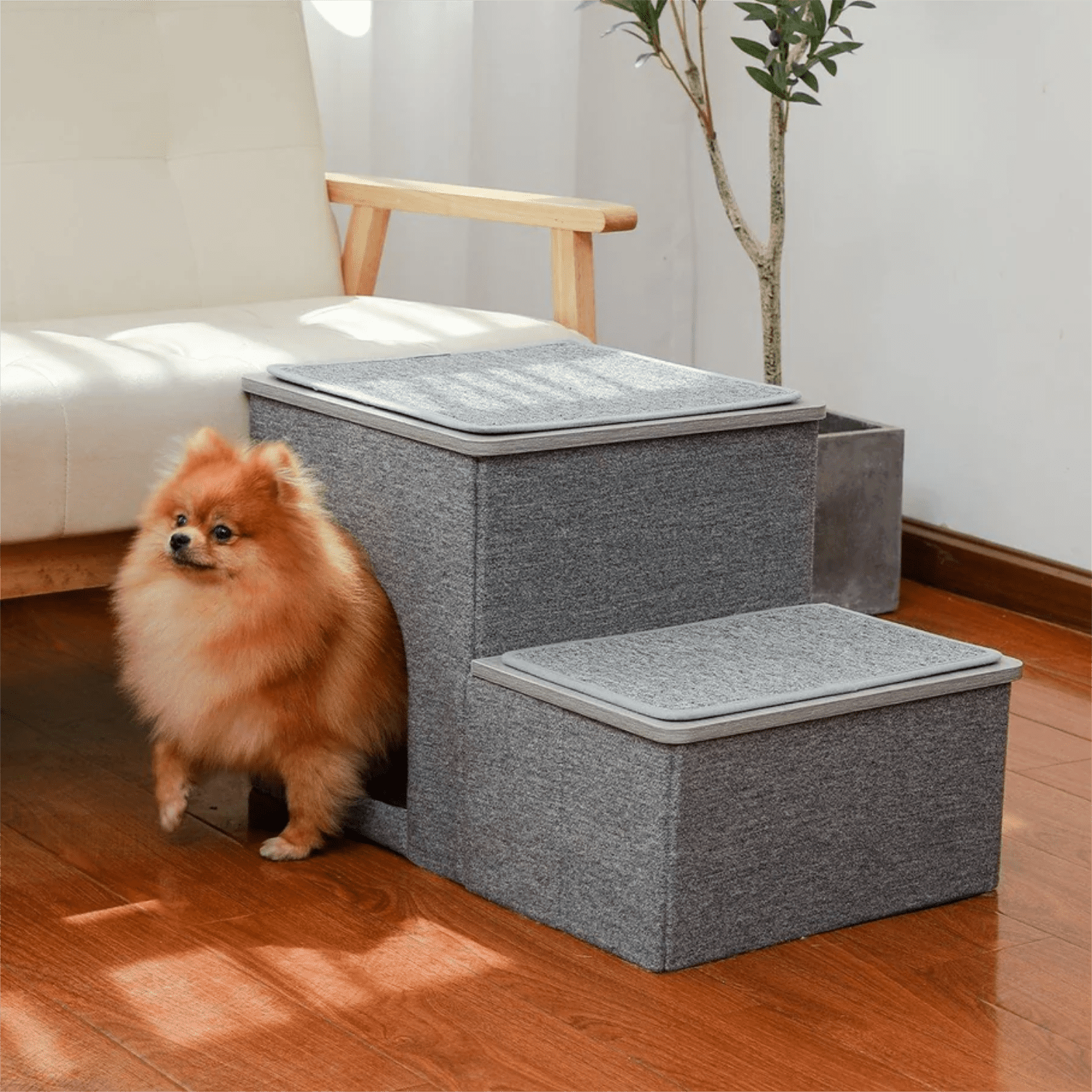 Pefilos 14 Inches Foldable Pet Stairs 2 Steps for Dogs Puppies, Multi-Functional Dog Stairs for Bed or Car with Kennel & Storage Box, Useful 2 Steps Ladder Ramp for Cats Dogs, Beige Pefilos 14 Inches Foldable Pet Stairs 2 Steps for Dogs Puppies, Multi-Functional Dog Stairs for Bed or Car with Kennel & Storage Box, Useful 2 Steps Ladder Ramp for Cats Dogs, Beige