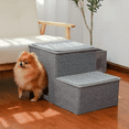 thumbnail image 2 of Pefilos Foldable Pet Stairs 2 Steps for Dogs Puppies, Multi-Functional Dog Stairs Bed with Kennel & Storage Box, Ladder Ramp for Cats Dogs, Gray, 2 of 14