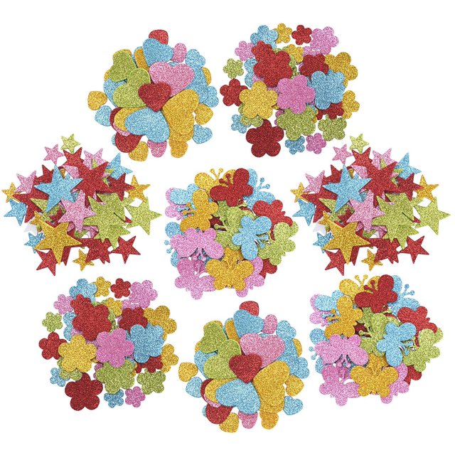 8 Pack Glitter EVA Foam Stickers, Colorful Self Adhesive Star Heard Shape Sticker for Classroom Decorations Children's Crafts Creative DIY Scraing Card Making